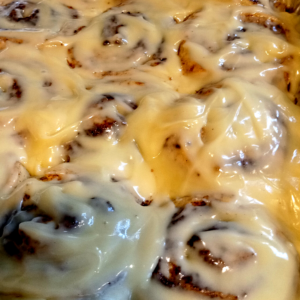 Freshly baked cinammon rolls with cream cheese icing