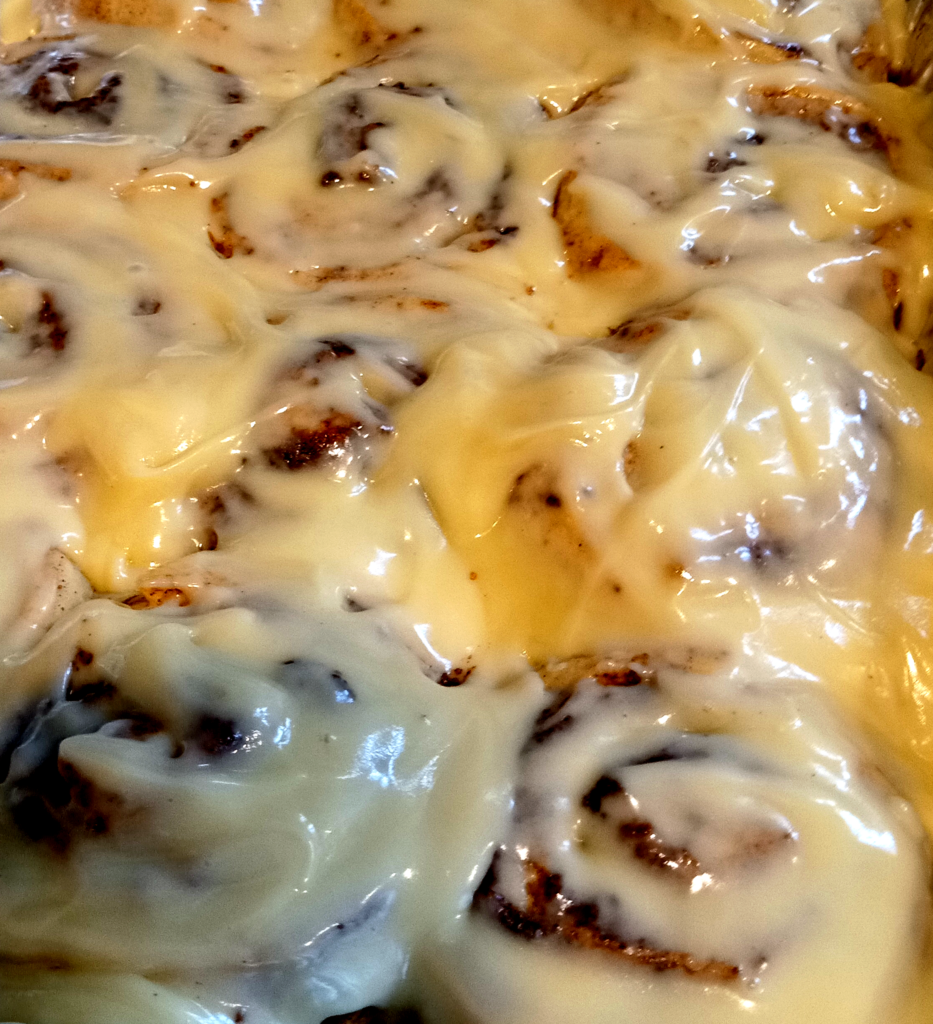 Freshly baked cinammon rolls with cream cheese icing